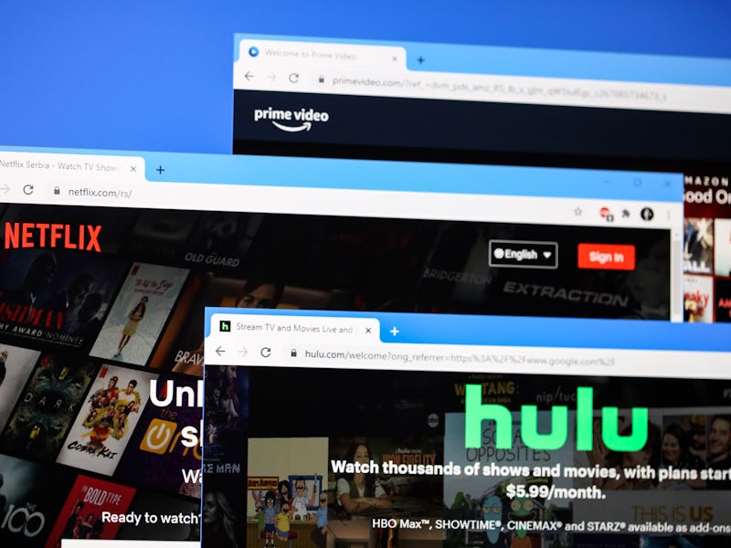 Websites of most popular online video streaming platforms in the world - Netflix, Hulu, Amazon Prime