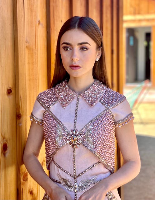 OJAI, CA - FEBRUARY 22: Lily Collins is seen in her award show look for the 27th Annual Screen Acto...