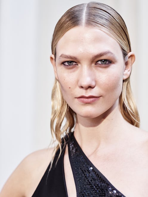 Supermodel Karlie Kloss poses prior the Mugler show as part of the Paris Fashion Week Womenswear  Sp...