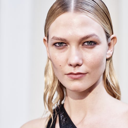 Supermodel Karlie Kloss poses prior the Mugler show as part of the Paris Fashion Week Womenswear  Sp...