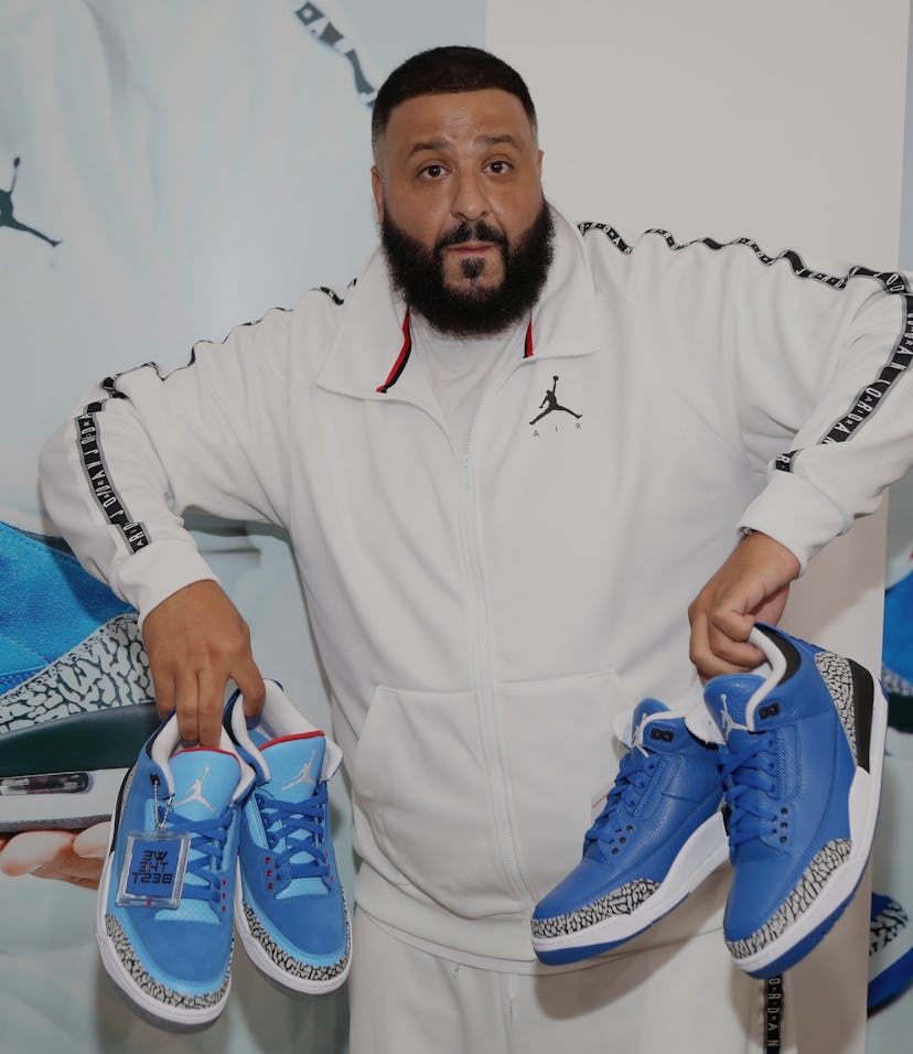 LOS ANGELES, CA - SEPTEMBER 24: DJ Khaled And Brand Jordan Unveil The "Father Of Asahd 3's" (L) And...