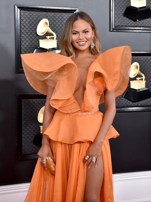 LOS ANGELES, CALIFORNIA - JANUARY 26: Chrissy Teigen attends the 62nd Annual GRAMMY Awards at Staple...