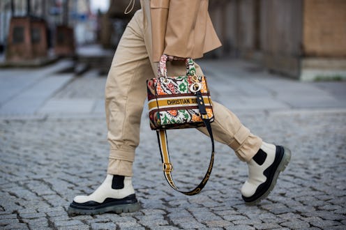 BERLIN, GERMANY - MARCH 15: Sonia Lyson is seen wearing beige vegan leather blazer and pants The Fra...