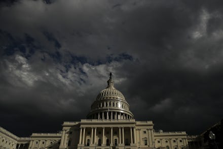 WASHINGTON, DC - JANUARY 23: Dark clouds rolls past the U.S. Capitol Tuesday afternoon, January 23, ...