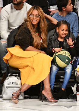 LOS ANGELES, CA - FEBRUARY 18:  Beyonce and Blue Ivy Carter attend The 67th NBA All-Star Game: Team ...