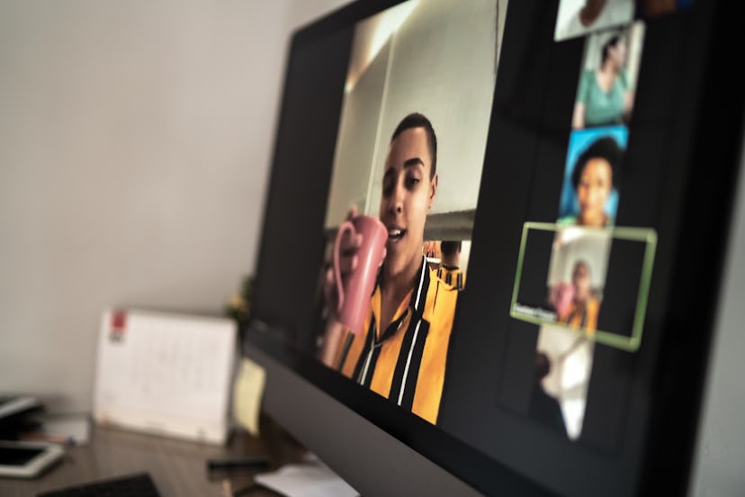 Friends gesturing during a video call