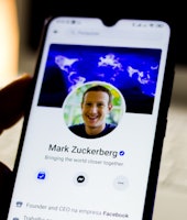 BRAZIL - 2020/02/24: In this photo illustration the profile of Facebook founder Mark Zuckerberg seen...