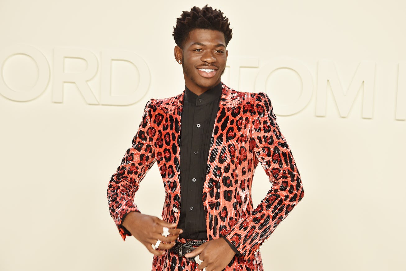 LOS ANGELES, CALIFORNIA - FEBRUARY 07: Lil Nas X attends the Tom Ford AW/20 Fashion Show at Milk Stu...