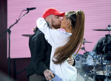 MANCHESTER, ENGLAND - JUNE 04:  Mac Miller and Ariana Grande on stage during the One Love Manchester...