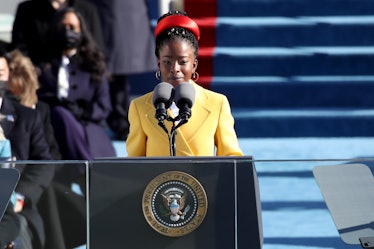 WASHINGTON, DC - JANUARY 20: Youth Poet Laureate Amanda Gorman speaks during the inauguration of U.S...