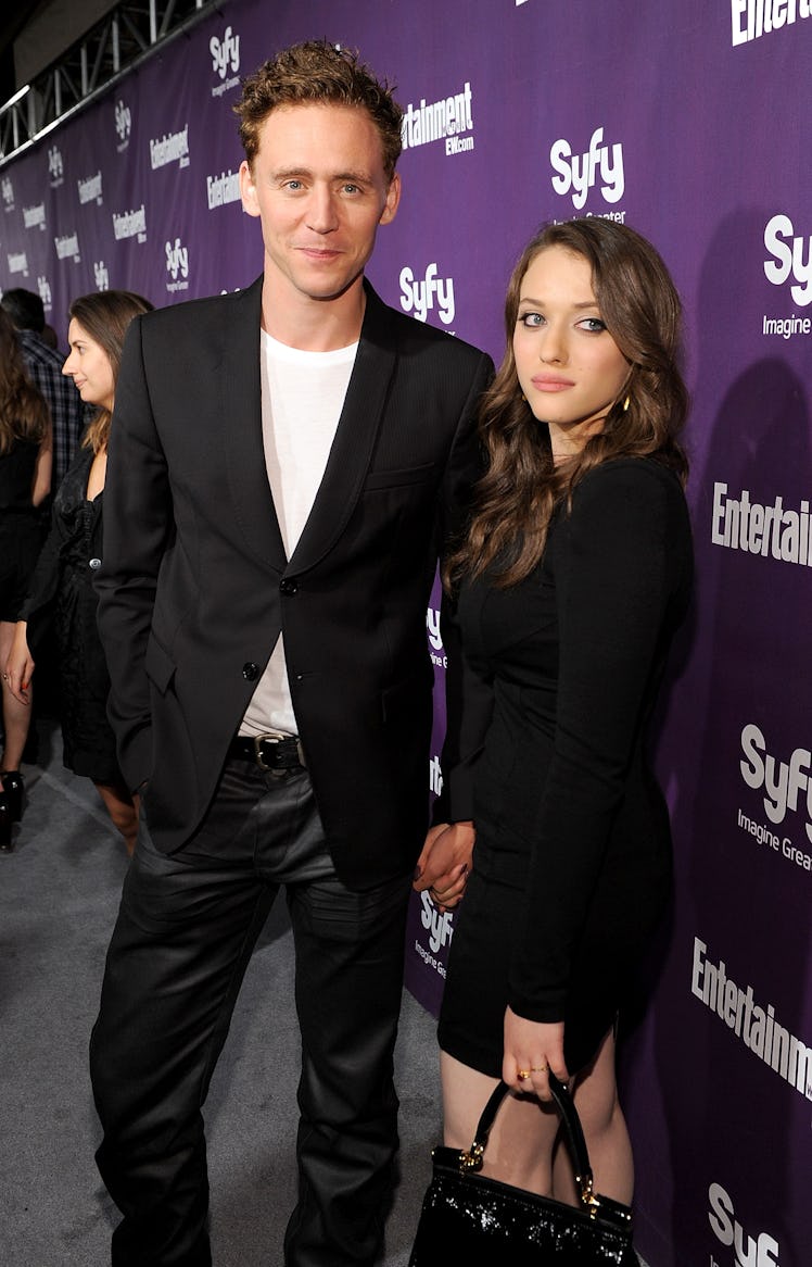 SAN DIEGO - JULY 24:  Actors Tom Hiddleston and Kat Dennings attend the EW and SyFy party during Com...