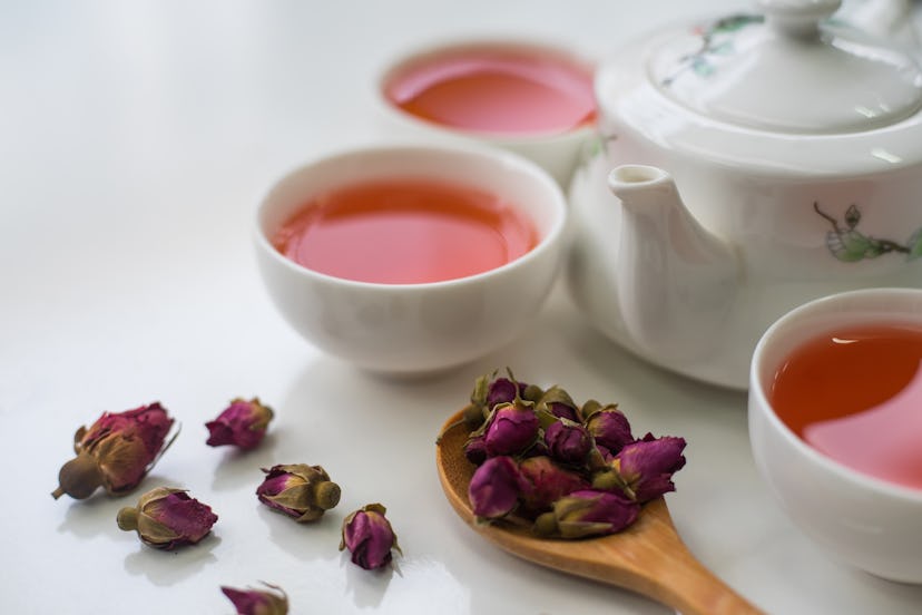 Rose tea on a wooden table