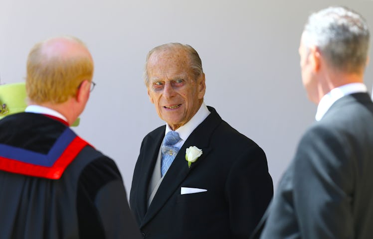 WINDSOR, ENGLAND - MAY 19:  Prince Philip, Duke of Ediburgh leaves St George's Chapel after the wedd...
