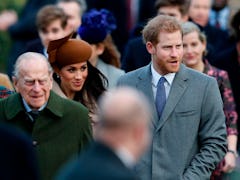 (L-R) Britain's Prince Philip, Duke of Edinburgh, US actress and fiancee of Britain's Prince Harry M...
