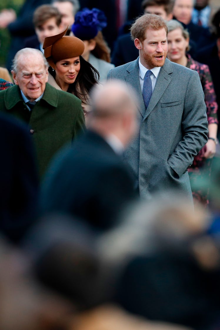 (L-R) Britain's Prince Philip, Duke of Edinburgh, US actress and fiancee of Britain's Prince Harry M...
