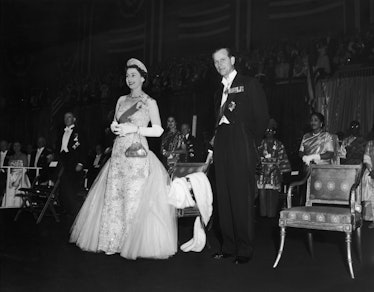 Queen Elizabeth and Prince Philip at the Commonwealth Ball at the 77th Regiment Armoury, New York, 2...