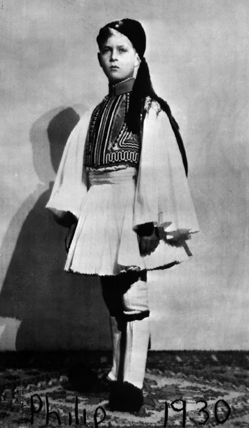 Prince Phillip of Greece, later the Duke of Edinburgh, wearing traditional Greek dress, aged 9. (Pho...