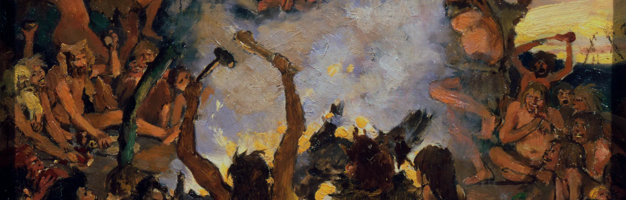 'The Stone Age. A Feast', 1883. Vasnetsov, Viktor Mikhaylovich (1848-1926). Found in the collection of the State Tretyakov Gallery, Moscow. (Photo by Fine Art Images/Heritage Images/Getty Images)