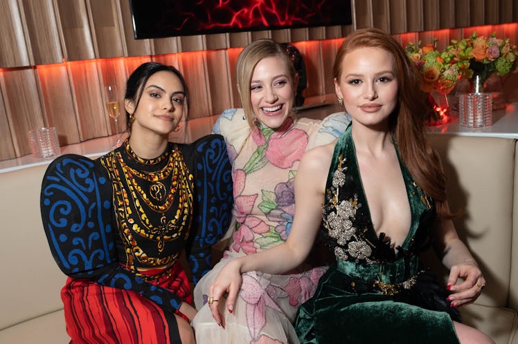 BEVERLY HILLS, CALIFORNIA - FEBRUARY 09: (L-R) Camila Mendes, Lili Reinhart, and Madelaine Petsch at...