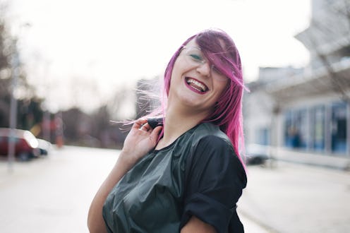 young beautiful woman with dyed hair