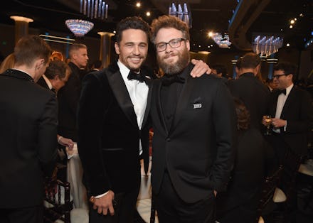 BEVERLY HILLS, CA - JANUARY 07: Actors/filmmakers James Franco (L) and Seth Rogen celebrate The 75t...