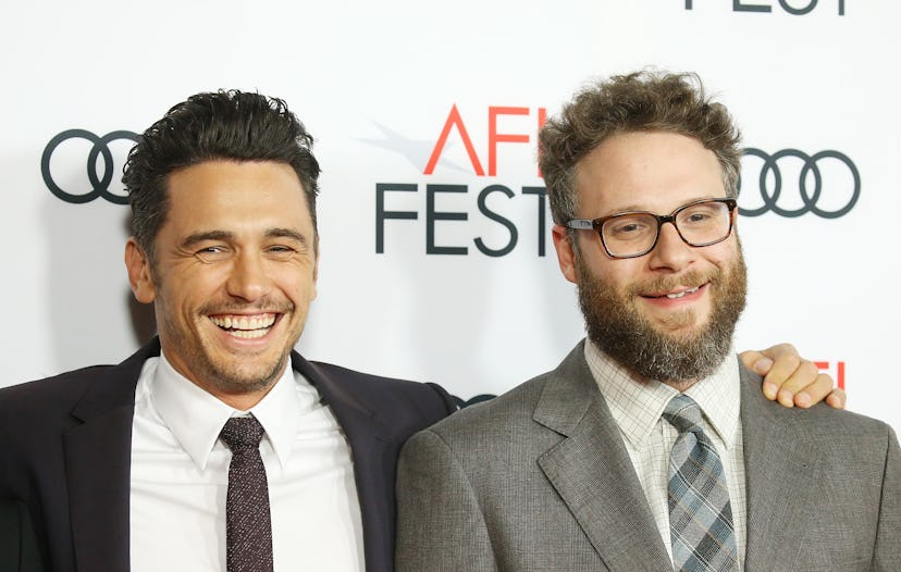 HOLLYWOOD, CA - NOVEMBER 12:  James Franco (L) and Seth Rogen arrive to the AFI FEST 2017 presented ...