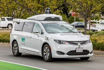 Mountain View, California, USA - November 3, 2017: .A Waymo, customized Chrysler Pacifica Hybrid, us...