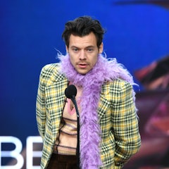 LOS ANGELES, CALIFORNIA - MARCH 14: Harry Styles accepts the Best Pop Solo Performance award for 'Wa...