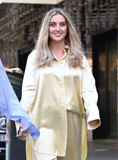 LONDON, ENGLAND - APRIL 30: Perrie Edwards of Little Mix arrives at Global radio studios on April 30...