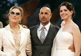 Stanley Tucci, Meryl Streepand Anne Hathaway arrive for the screening of "The Devil Wears Prada" at ...