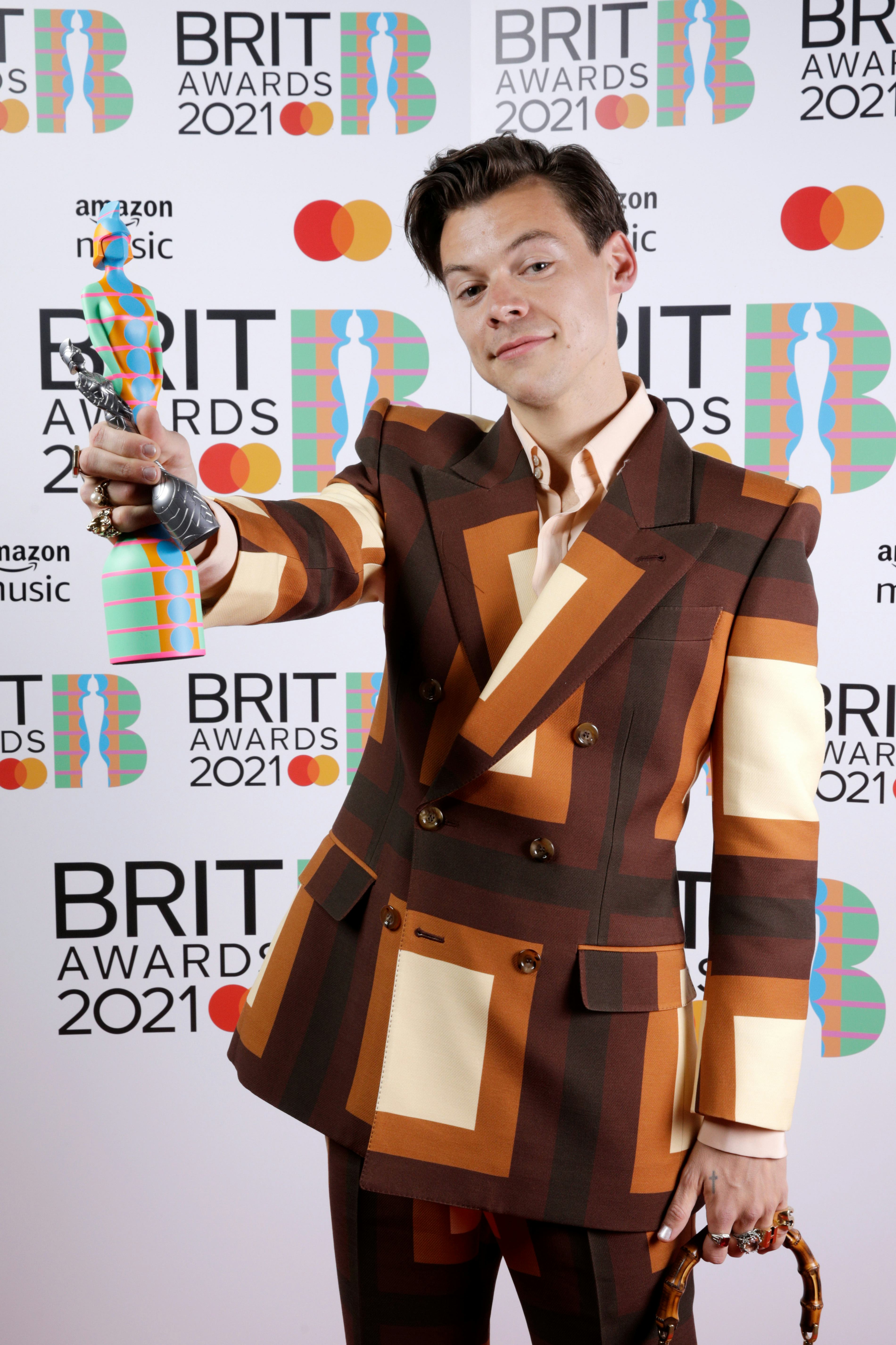 LONDON, ENGLAND - MAY 11: Harry Styles wins the Mastercard British Single award for Watermelon Sugar...