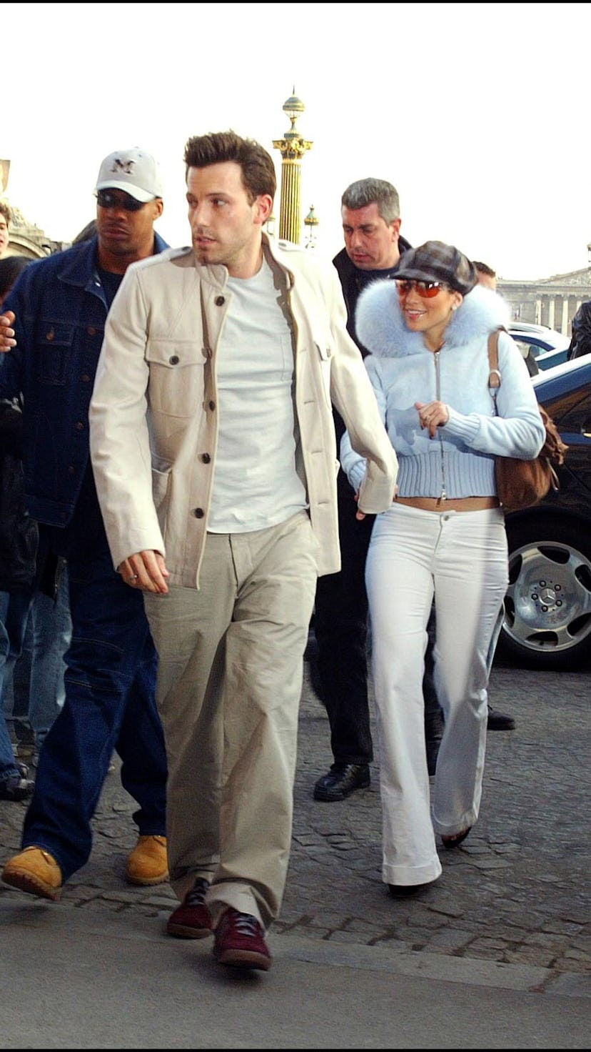 FRANCE - APRIL 09:  Jennifer Lopez and Ben Affleck in Paris, France on April 09, 2003.  (Photo by Po...