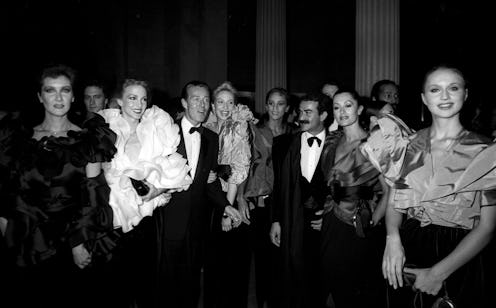 Designer Halston, models and Victor Hugo attending an event at the Met in 1980.