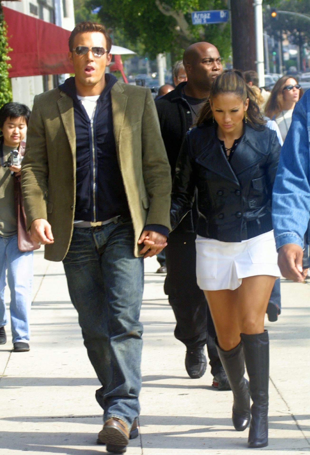 Jennifer Lopez and Ben Affleck on the set of 2002's Jenny from the Block music video.