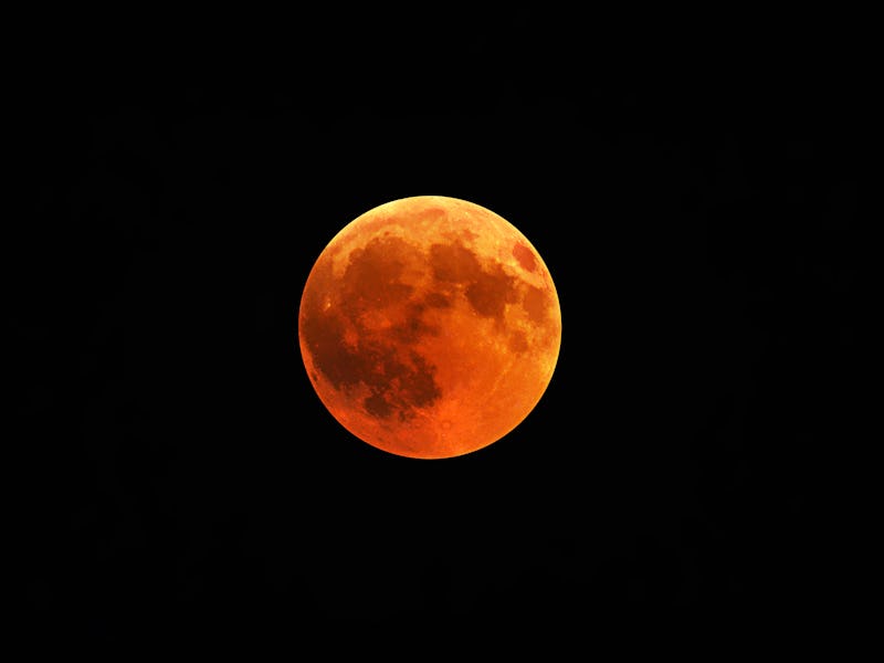 A beautiful shot of a red moon, total lunar eclipse with a black night sky in the background