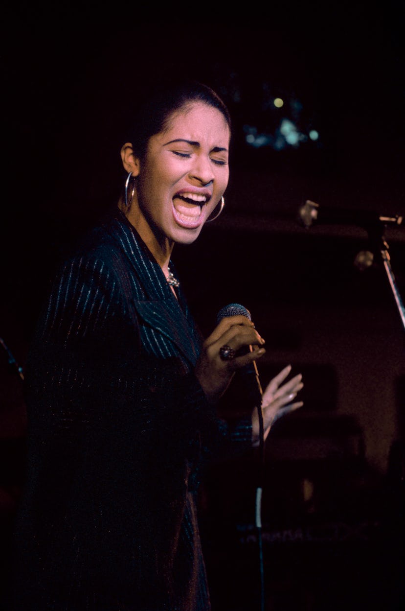 Singer Selena (Quintanilla) performs at the opening of the Hard Rock Cafe on January 12th, 1995 in S...
