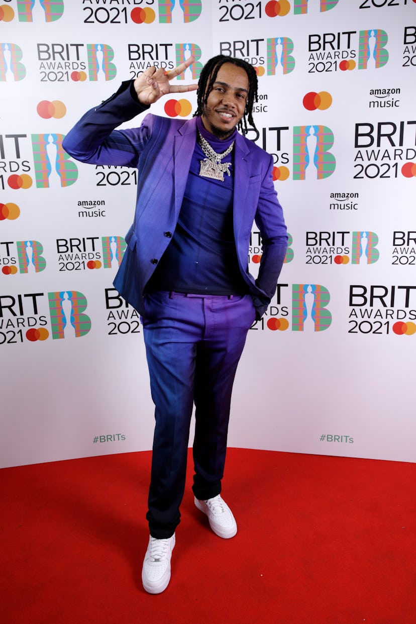 LONDON, ENGLAND - MAY 11: AJ Tracey poses in the media room during The BRIT Awards 2021 at The O2 Ar...
