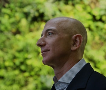 Amazon CEO Jeff Bezos tours The Spheres during an opening day unveiling event, Monday morning, Jan. ...