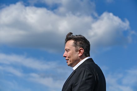 03 September 2020, Brandenburg, Grünheide: Elon Musk, head of Tesla, stands on the construction site...