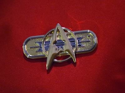 A man wearing a Star Trek badge at the science fiction fan meeting 'FedCon' in Bonn, Germany, 13 May...