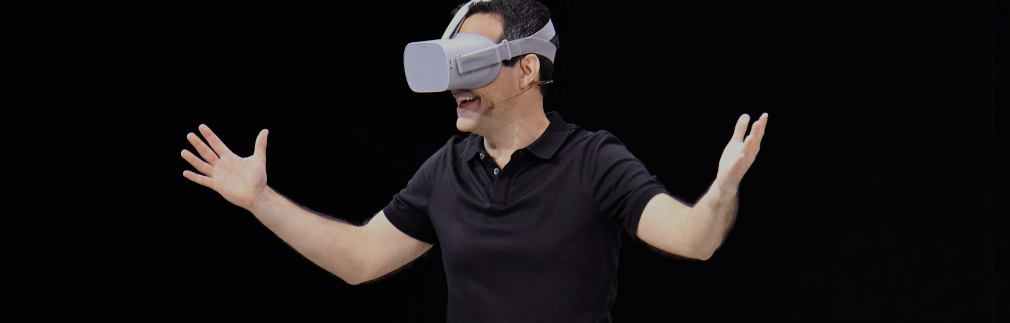 Facebook vice president of VR Hugo Barra demonstrates how to use the new Oculus Go during the annual...