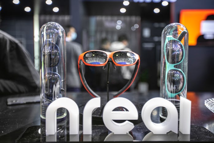 SHANGHAI, CHINA - FEBRUARY 24: Nreal augmented reality (AR) glasses are on display during the Mobile...