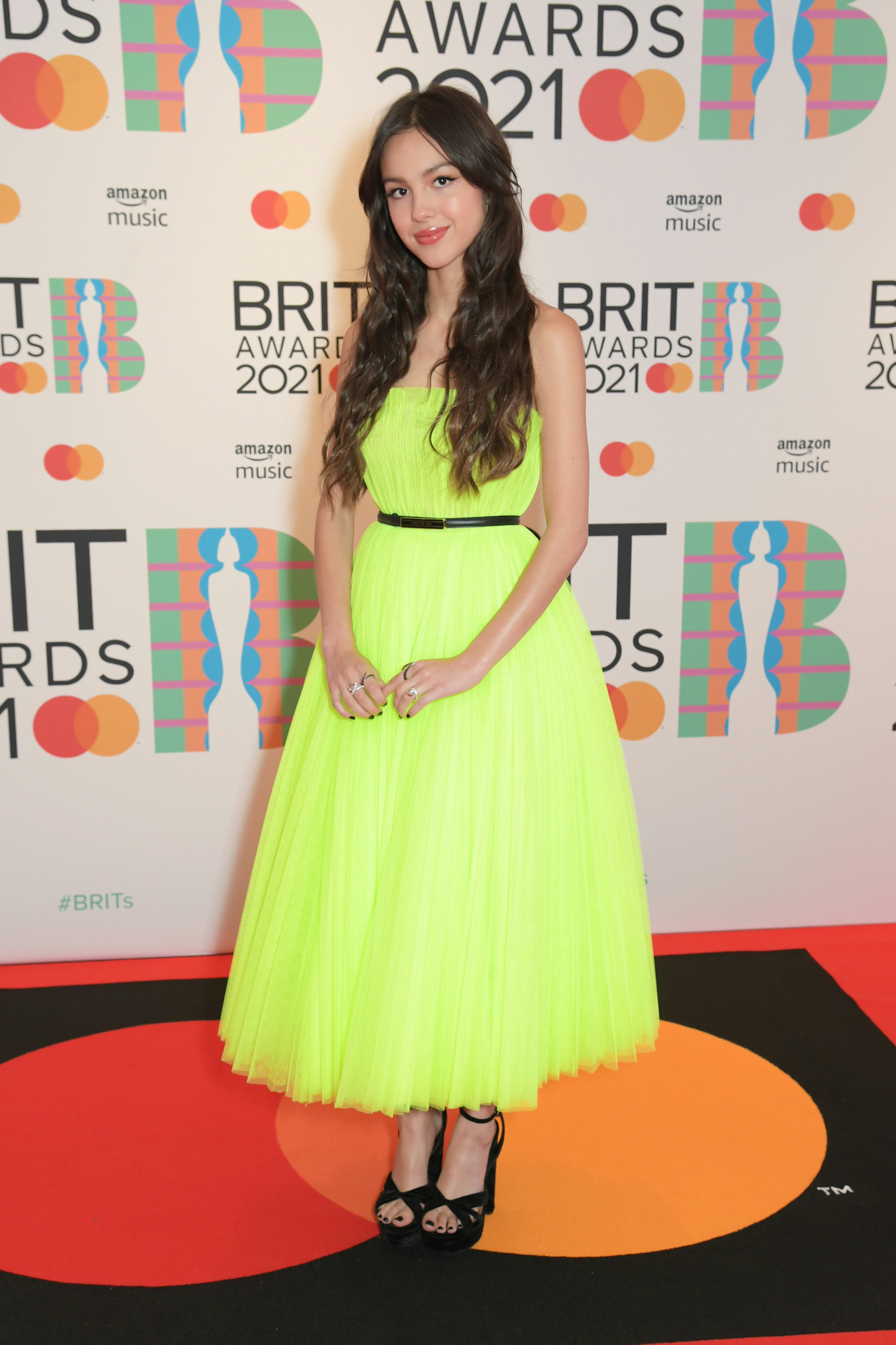 LONDON, ENGLAND - MAY 11:   Olivia Rodrigo arrives at The BRIT Awards 2021 at The O2 Arena on May 11...