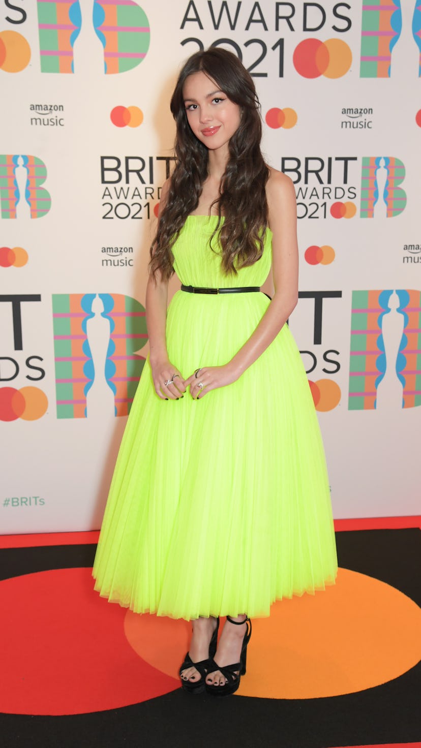 LONDON, ENGLAND - MAY 11:   Olivia Rodrigo arrives at The BRIT Awards 2021 at The O2 Arena on May 11...