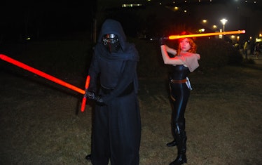 SAN DIEGO, CA - JULY 21:  Cosplayers dressed as Kylo Ren from 'Star Wars: The Force Awakens' and Mar...