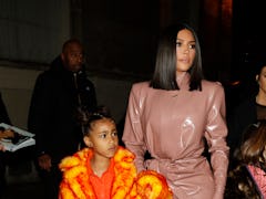 Kim Kardashian and daughter North West arrive at the Ferdi restaurant on March 01, 2020 in Paris, Fr...