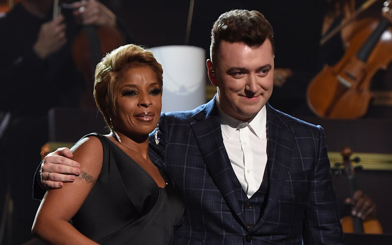 LOS ANGELES, CA - FEBRUARY 08:  Recording artists Mary J. Blige (L) and Sam Smith perform onstage du...