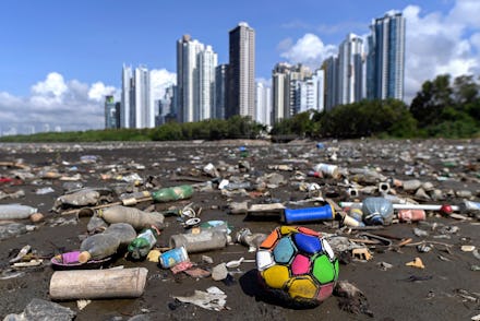 Garbage, including plastic waste, is seen at the beach of Costa del Este, in Panama City, on April 1...