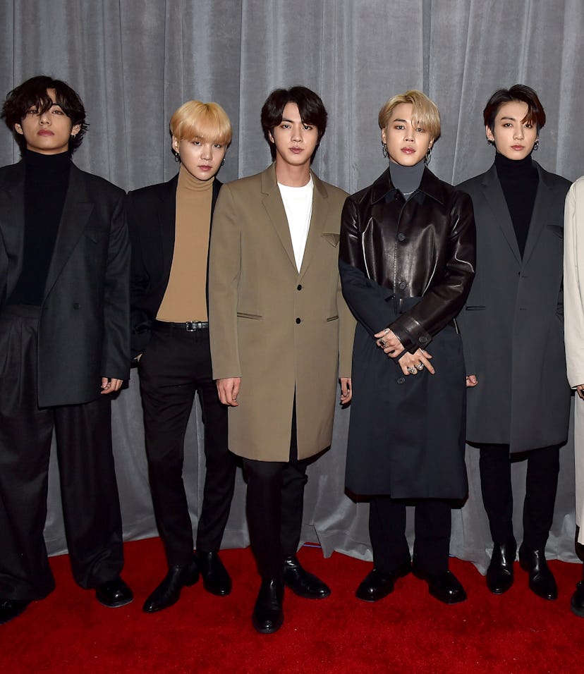 LOS ANGELES, CALIFORNIA - JANUARY 26: BTS attends the 62nd Annual GRAMMY Awards at STAPLES Center on...