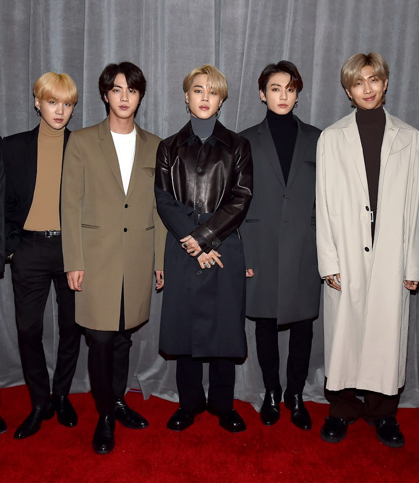 LOS ANGELES, CALIFORNIA - JANUARY 26: BTS attends the 62nd Annual GRAMMY Awards at STAPLES Center on...